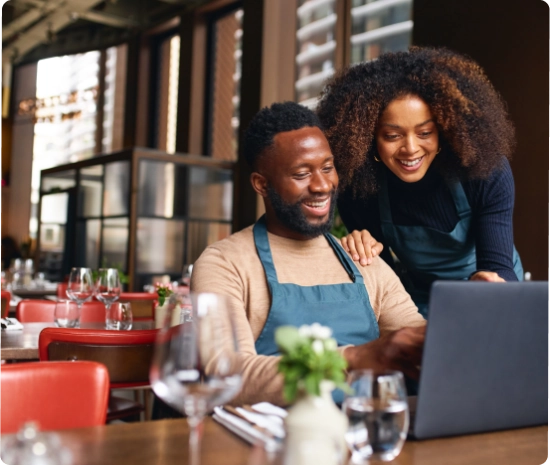 Couple working on a computer